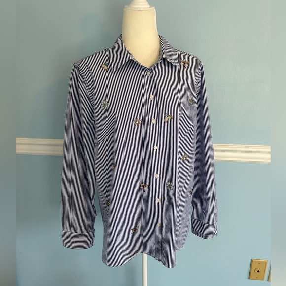 Talbots blouse button down shirt top woman size large jewels on front - Picture 1 of 5